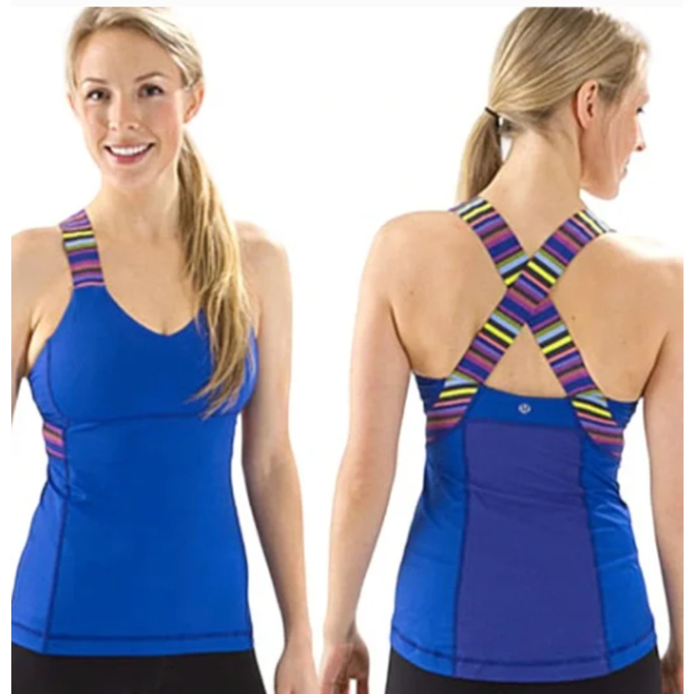 LULULEMON Size 6 Tank Top PUSH YOUR LIMITS Wish Blue Multi Poncho Stripe